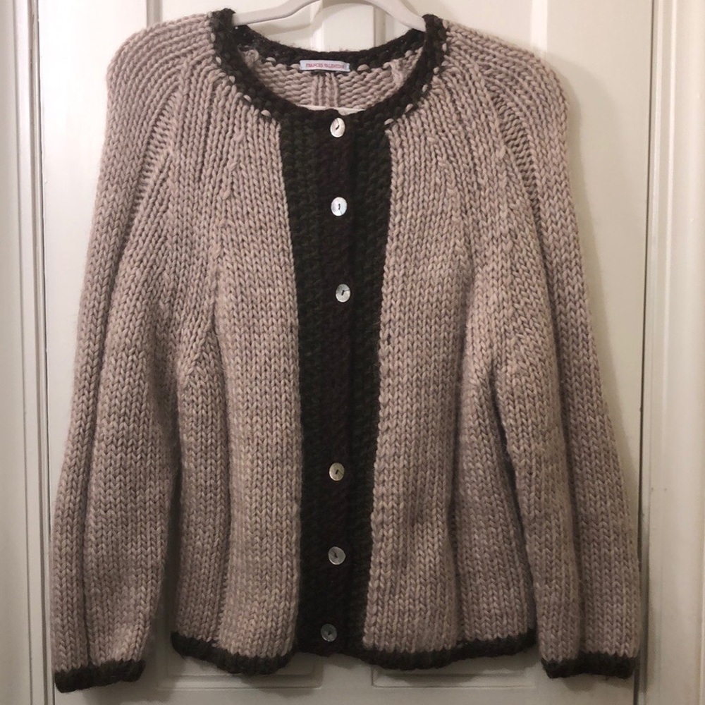 Frances Valentine Oatmeal Border Wool Sweater Medium